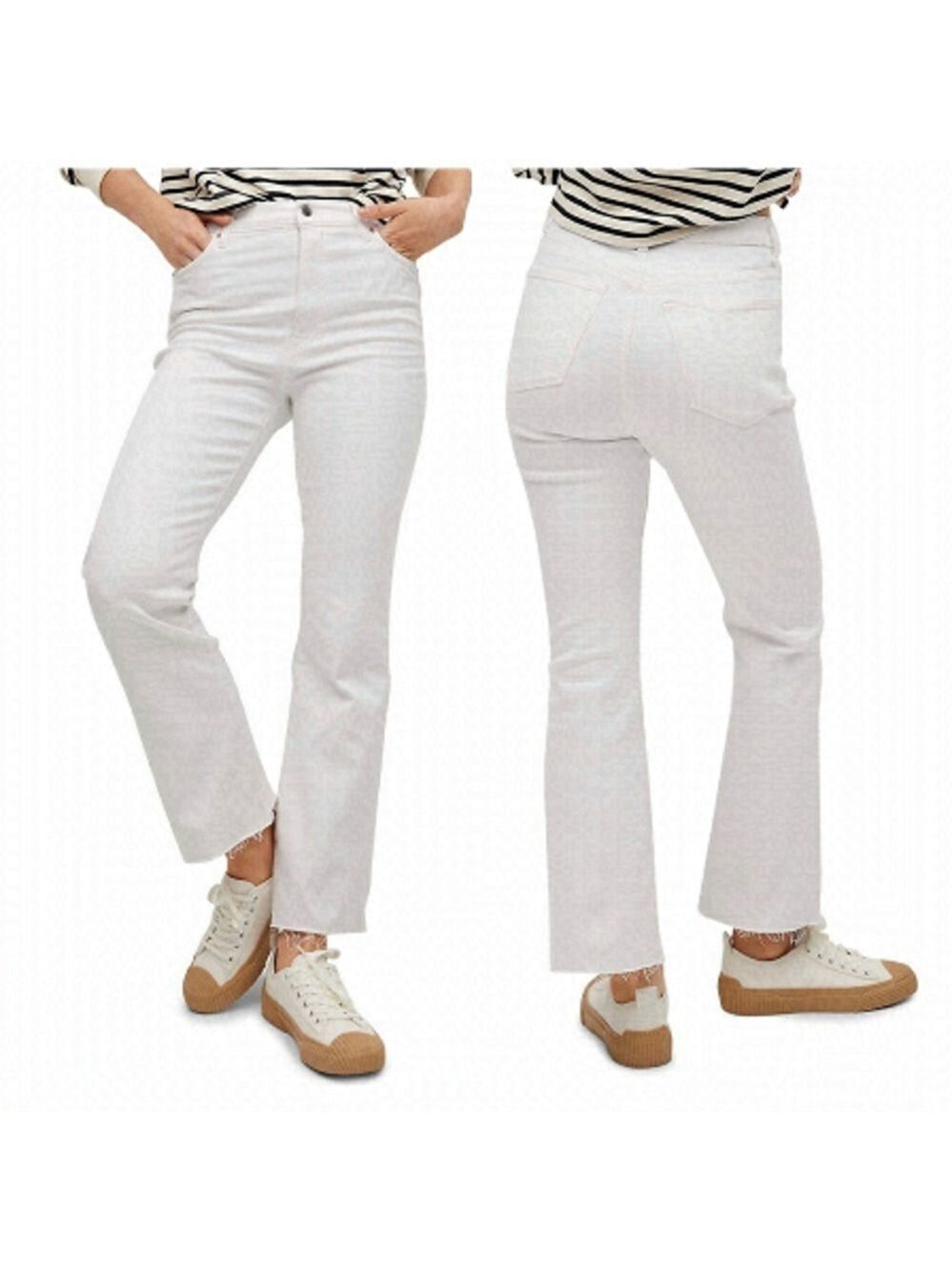 NEW Mango Sienna High Waist Cropped Flare Leg White Denim Stretch Jeans US 2